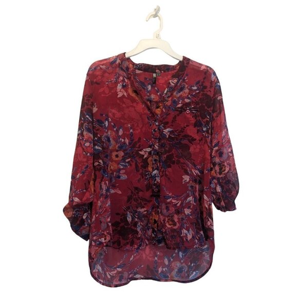 Kut from the Kloth Tops - Kut From The Kloth Red Floral Sheer Button Up Women's MP